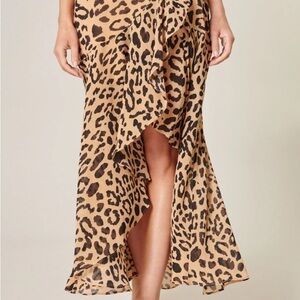 Leopard Print High Low Skirt